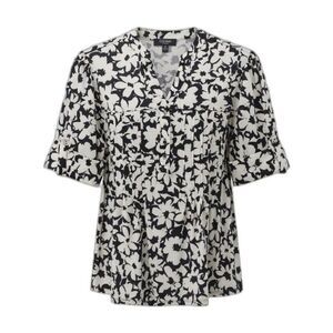 Cocomo Women's Plus Size 3X Black White Floral Studded Pintuck Short Sleeve Top
